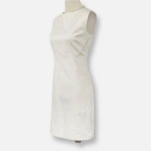 T Tahari Sleeveless White Sheath with Gold Piping & Exposed Zipper